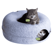 Cattasaurus Dome Donut Cat Cave Tunnel Bed, Light Gray, Large