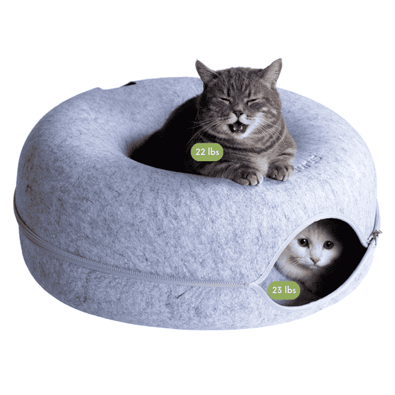 Cattasaurus Peekaboo Cat Cave Tunnel Bed for Cats up to 30 lbs (Light Gray, Large)