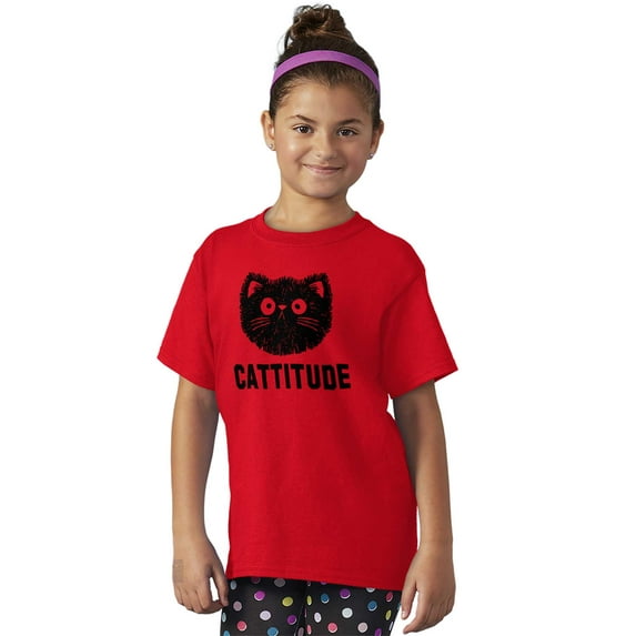 Cattitude Funny Cat Ladies Pet Lovers Girls Kids T Shirt Tees Teen Brisco Brands XS