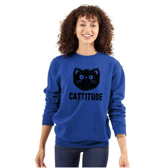 Cattitude Funny Cat Ladies Pet Lovers Women Crewneck Sweatshirt Brisco Brands L
