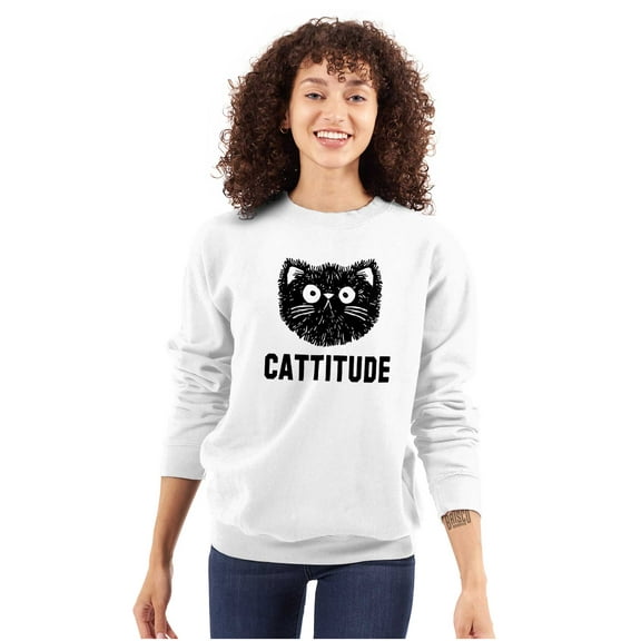 Cattitude Funny Cat Ladies Pet Lovers Women Crewneck Sweatshirt Brisco Brands S