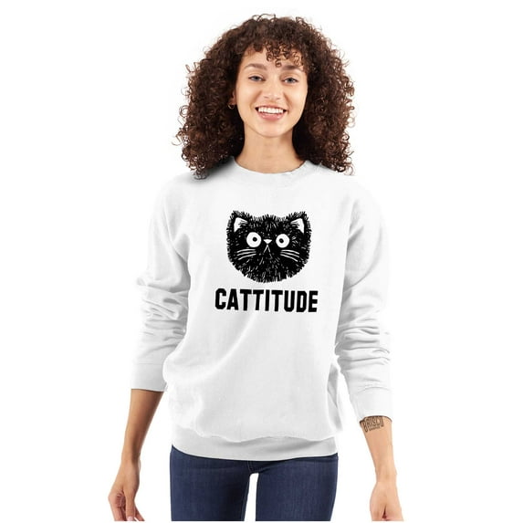 Cattitude Funny Cat Ladies Pet Lovers Women Plus Size Crewneck Sweatshirt Brisco Brands 3X
