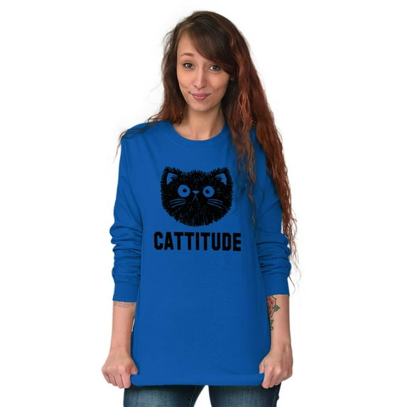 Cattitude Funny Cat Ladies Pet Lovers Women's Long Sleeve T Shirt Brisco Brands M