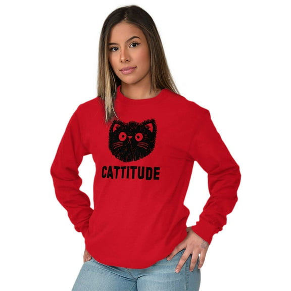 Cattitude Funny Cat Ladies Pet Lovers Women's Long Sleeve T Shirt Brisco Brands S