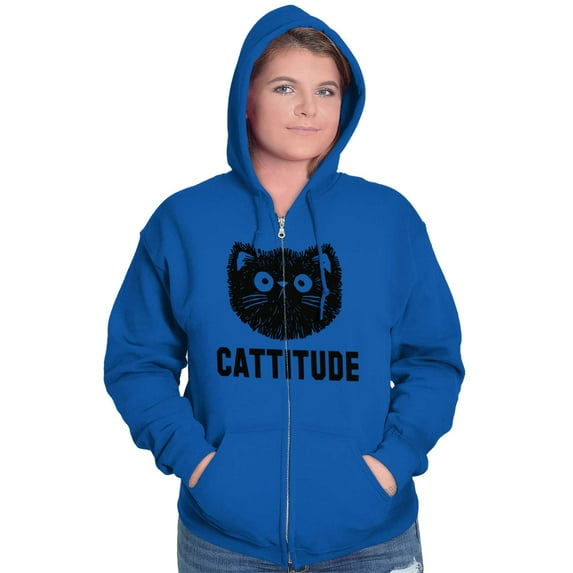 Cattitude Funny Cat Ladies Pet Lovers Zip Hoodie Sweatshirt Women Brisco Brands L