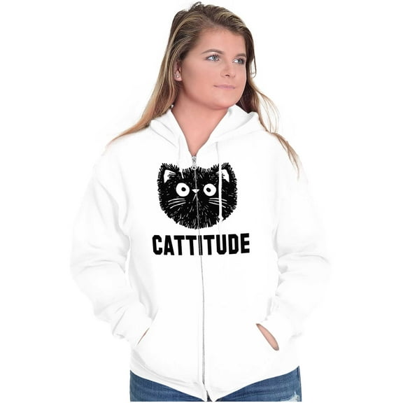 Cattitude Funny Cat Ladies Pet Lovers Zip Hoodie Sweatshirt Women Brisco Brands L