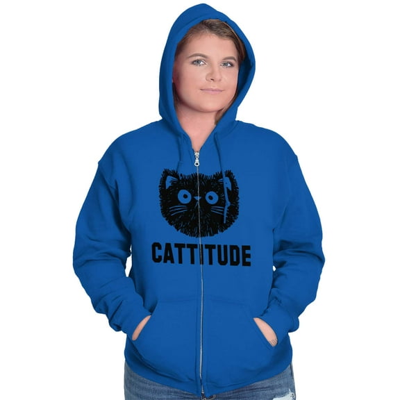 Cattitude Funny Cat Ladies Pet Lovers Zip Hoodie Sweatshirt Women Brisco Brands X