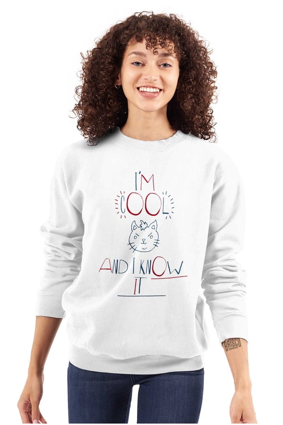 Cattitude Im Cool and I Know It Funny Women Plus Size Crewneck Sweatshirt Brisco Brands 2X
