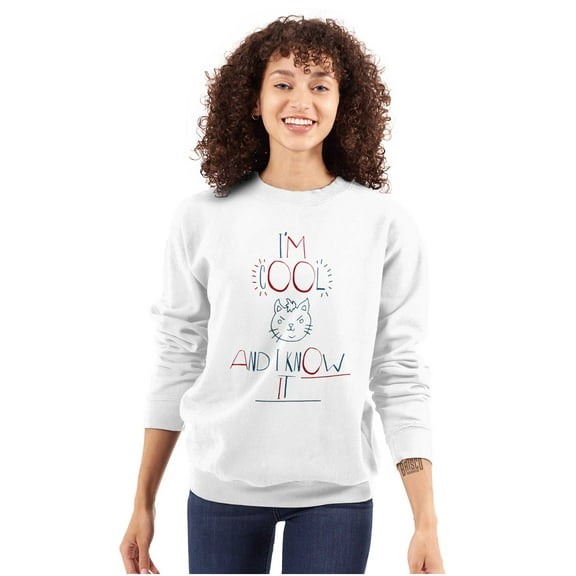 Cattitude Im Cool and I Know It Funny Women Plus Size Crewneck Sweatshirt Brisco Brands 2X