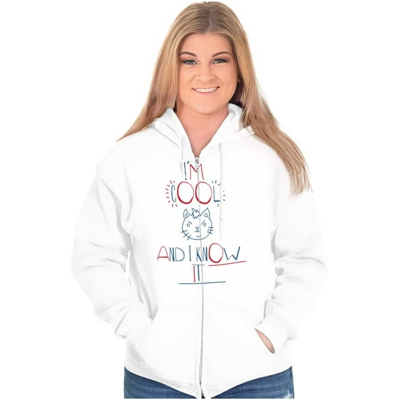 Cattitude Im Cool and I Know It Funny Womens Plus Size Graphic Zipper Hoodie Brisco Brands 3X