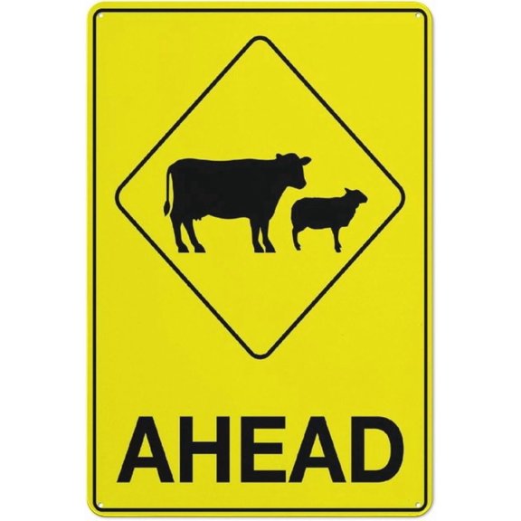 Cattle Ahead Bright Yellow Sign 8"x12" Inch Rust Free Aluminum Easy To Read & Sturdy Keep Out Outdoor Metal Signs For Home Farm Yard