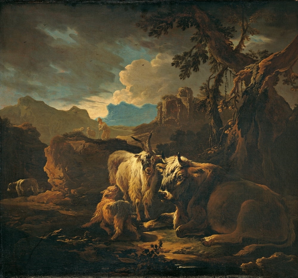 Cattle And Goats In A Landscape Canvas Art - (24 x 18)