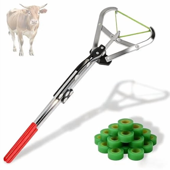 Cattle Banding Tool Kit, Stainless Steel Large Expander Pliers with 24pcs Rubber Bands, Bull Banding Tool for Big Livestock, Bull, Sheep, Goats, Calves Care on Farm and Ranch