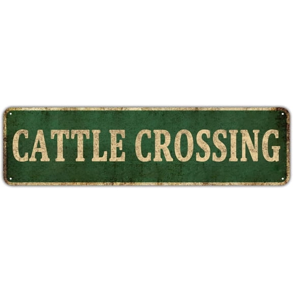 Cattle Crossing Vintage Metal Sign Farm Ranch Wall Decor Cow Road Sign 4 x 16 Inches
