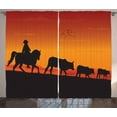 thumbnail image 1 of Ambesonne Cattle Curtains 2 Panel Set, Silhouette Farm Cow Herd, 108" x 108", Vermilion Orange Black, 1 of 3