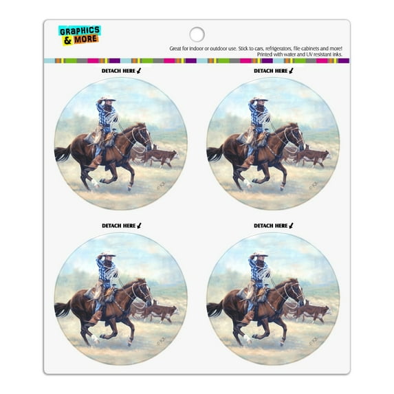 Cattle Drive Western Cowboy In the Loop Refrigerator Fridge Locker Vinyl Circle Magnet Set
