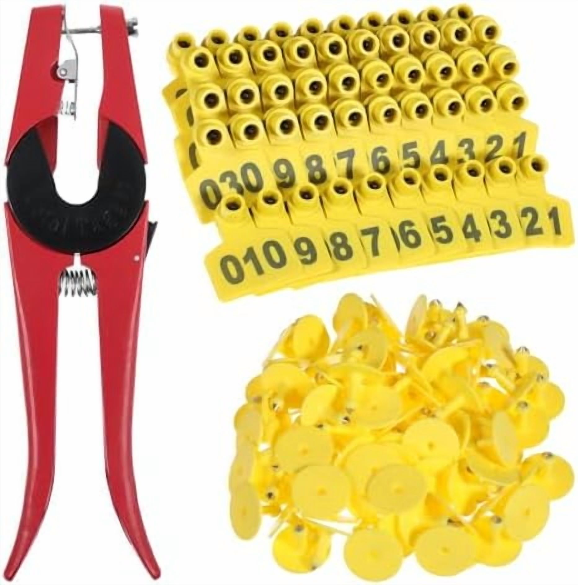 Cattle Ear Tags Numbered 001-100 with Pliers, Plastic Livestock Animal ...