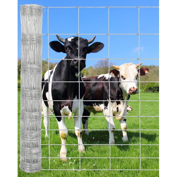 Cattle Fence 6ft x 328ft - Galvanized Wire Fencing for Hog, Goat,Sheep & Deer,Heavy Duty Durable Wire Fence for Yard Protection,Chain Link Style Field Fence for Poultry & Livestock Enclosures