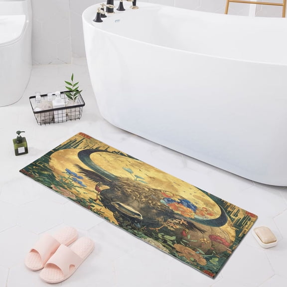 Cattle Flower Moon Bath Mat 39x20 Non-Slip Bathroom Rugs Absorbent Soft Plush Quick Dry for Tub Shower Kitchen Home Decor