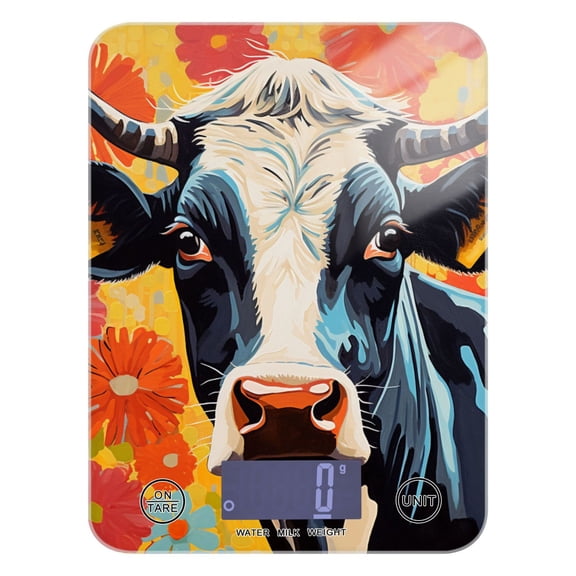 Cattle Flowers Food Scale Digital Kitchen Scale Waterproof Tempered Glass Tare Function 11 lb for Baking Cooking Meal Prep