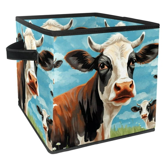Cattle Foldable Storage Basket with Handle, 10.8"x10.5"x10.6", Large Capacity Fabric Storage Bin, Storage Box, Cube Organizer