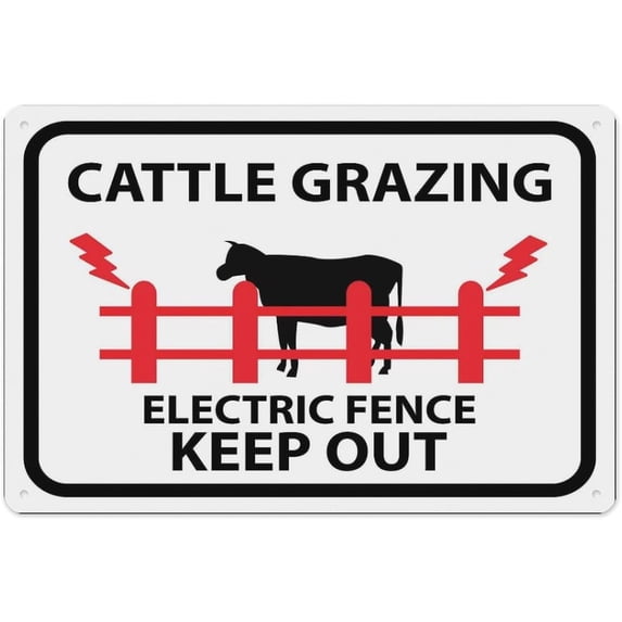 Cattle Grazing Electric Fence Keep Out Sign 8"x12" - Aluminum Tin Warning for Home Outdoor Garden, High-Visibility Hazard Decor for Farm