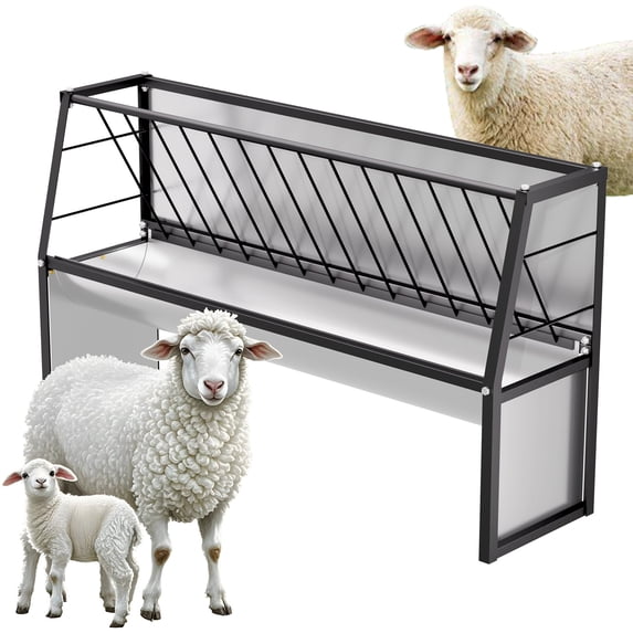 Cattle Hay Feeder, Food Grade Surface, 35+25 Gal Dual Chambers, Galvanized Steel Livestock Bowl, Hay Feeder, For Sheep, Goat, Farm