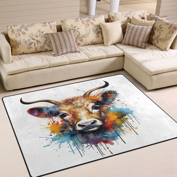 Cattle Head Area Rug Washable 80 x 58 Floor Carpet Mat Non Slip for Bedroom Living Room Home Decor