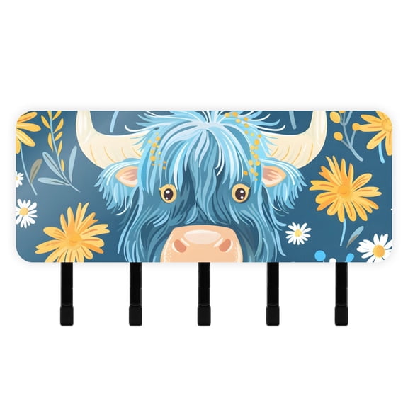 Cattle Head Cow Flowers Mail Holder Organizer Wall Mount with Shelf Key Holder Key Rack with 5 Key Hooks for Wall Decorative