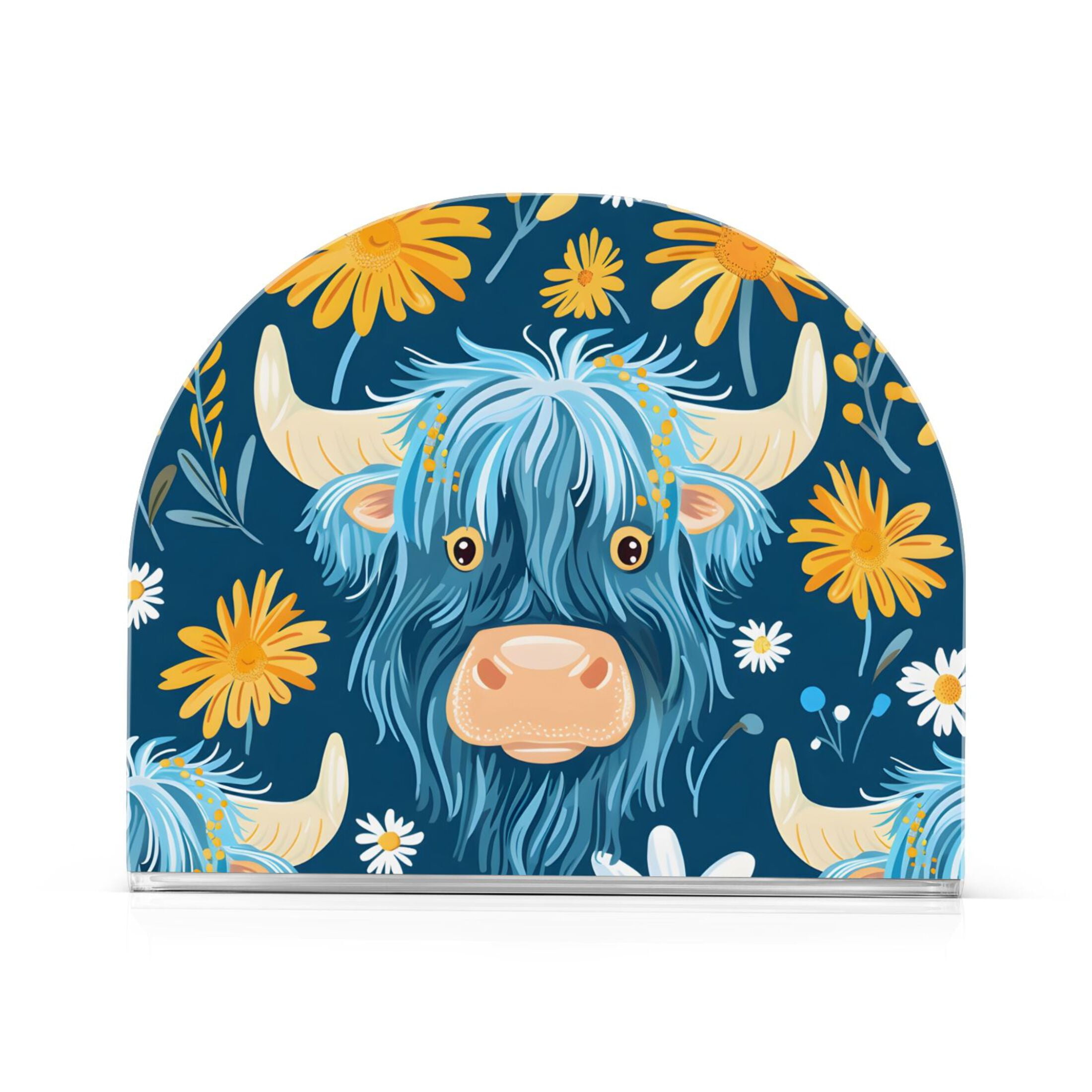 Highland Cows Napkin Holder - Clear Acrylic U-Shaped Tabletop Holder, Holds 50-60 Napkins, 4.1x4.9x1.97 Inches