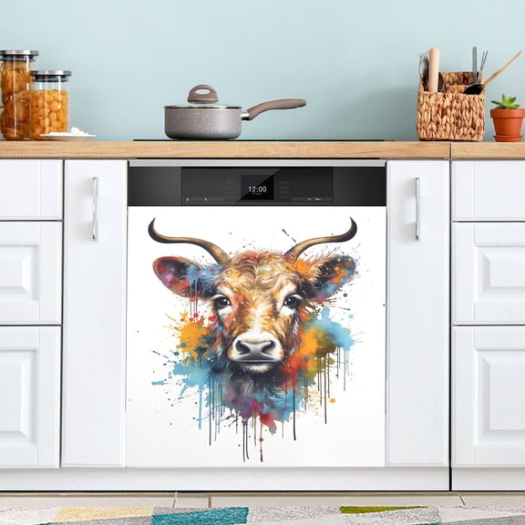 Cattle Head Dishwasher Magnetic Covers Magnet Sticker Kitchen Decor Dishwasher Refrigerator Front Door Covers Decorative Magnetic 23" x 26"