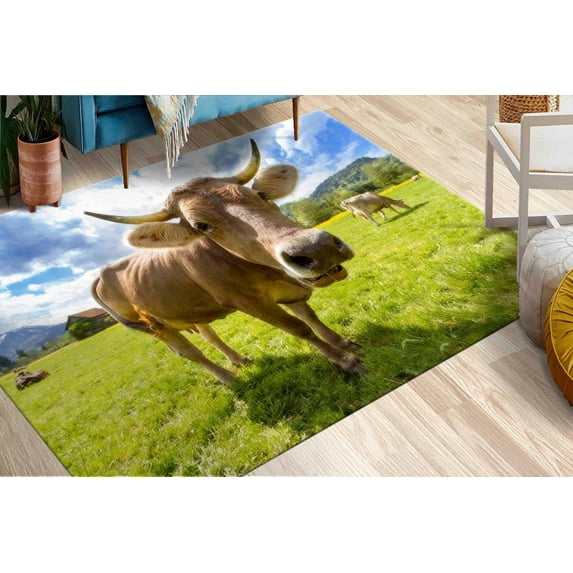 Cattle Head Rug, Farm Rug, Cow Rug, Animal Rug, Luxury Rug, Gift For Her, Salon Rug, Entry Rug, Gift For Him, Front Door Rug, Farmhouse Rug, 3.9'x5.9' - 120x180 cm