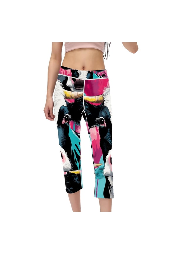 Cattle High Waist Capris Yoga Pants Women Leggings for Women Gym Pants Compression Leggings for Women Printed Non See-Through Suitable for Running Fitness Yoga