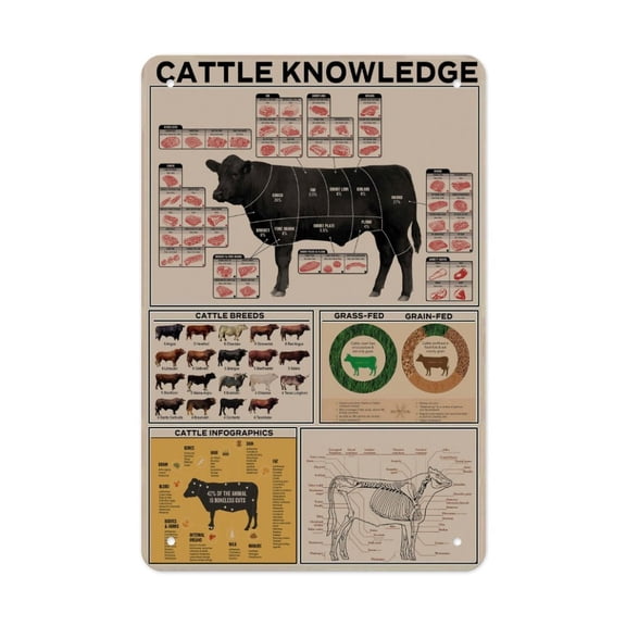 Cattle Knowledge Retro Tin Sign Print Vertical Tin Sign - Rust-Resistant Tinplate - Indoor & Outdoor