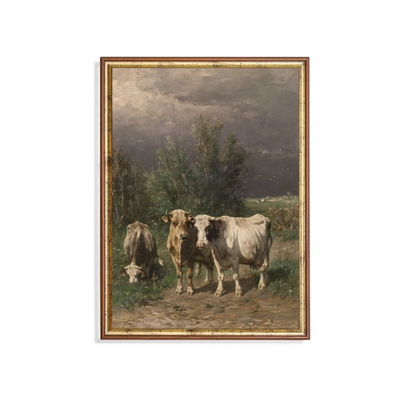 Cattle Landscape Poster Vintage Cows, Rustic Farmhouse Decor Unframed Paper Print