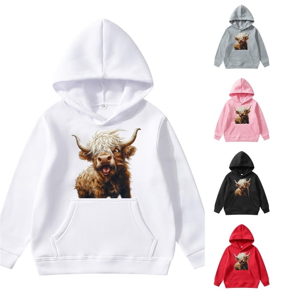 Cattle Long Sleeved Hoodie for Children Baby Sweater 12-18 Months 8-10Years