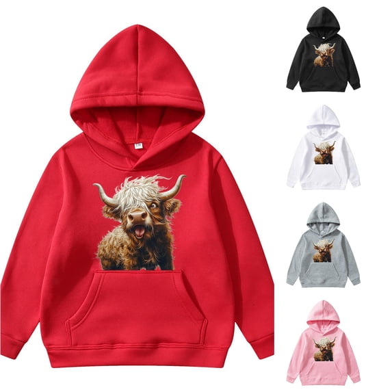 Cattle Long Sleeved Hoodie for Children Baby Sweater 12-18 Months 8-10Years