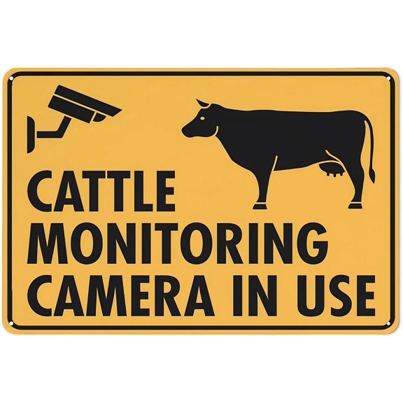 Cattle Monitoring Camera In Use Sign, 8"x12" Metal Aluminum Sign, Weather Resistant Indoor Outdoor Farm Sign