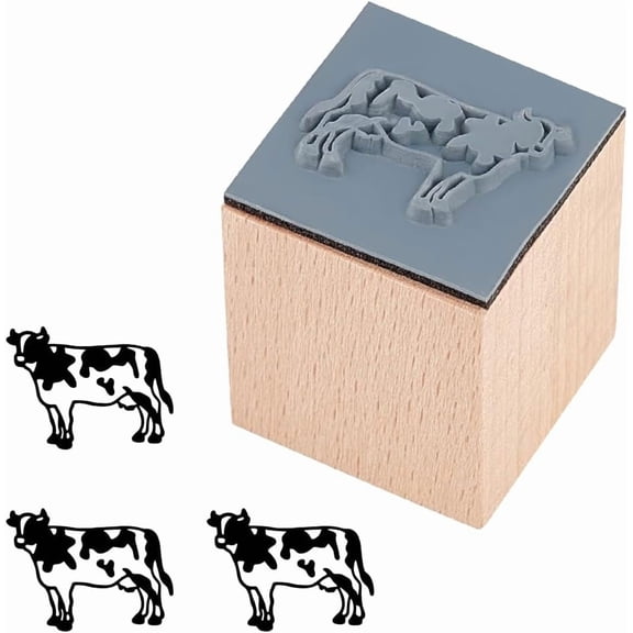 Cattle Pattern Wooden Rubber Stamp - 1x1x1.3 inch Square Mini Stamp for Scrapbooking Card Making Planner DIY Craft Vintage Decor Colorful