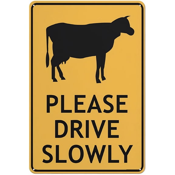 Cattle Please Drive Slowly Sign 12 x 8 Inches - Rust-Free Aluminum UV Printed, 4 Pre-Drilled Holes, Durable Weatherproof Business, Rural Road, Farm Use