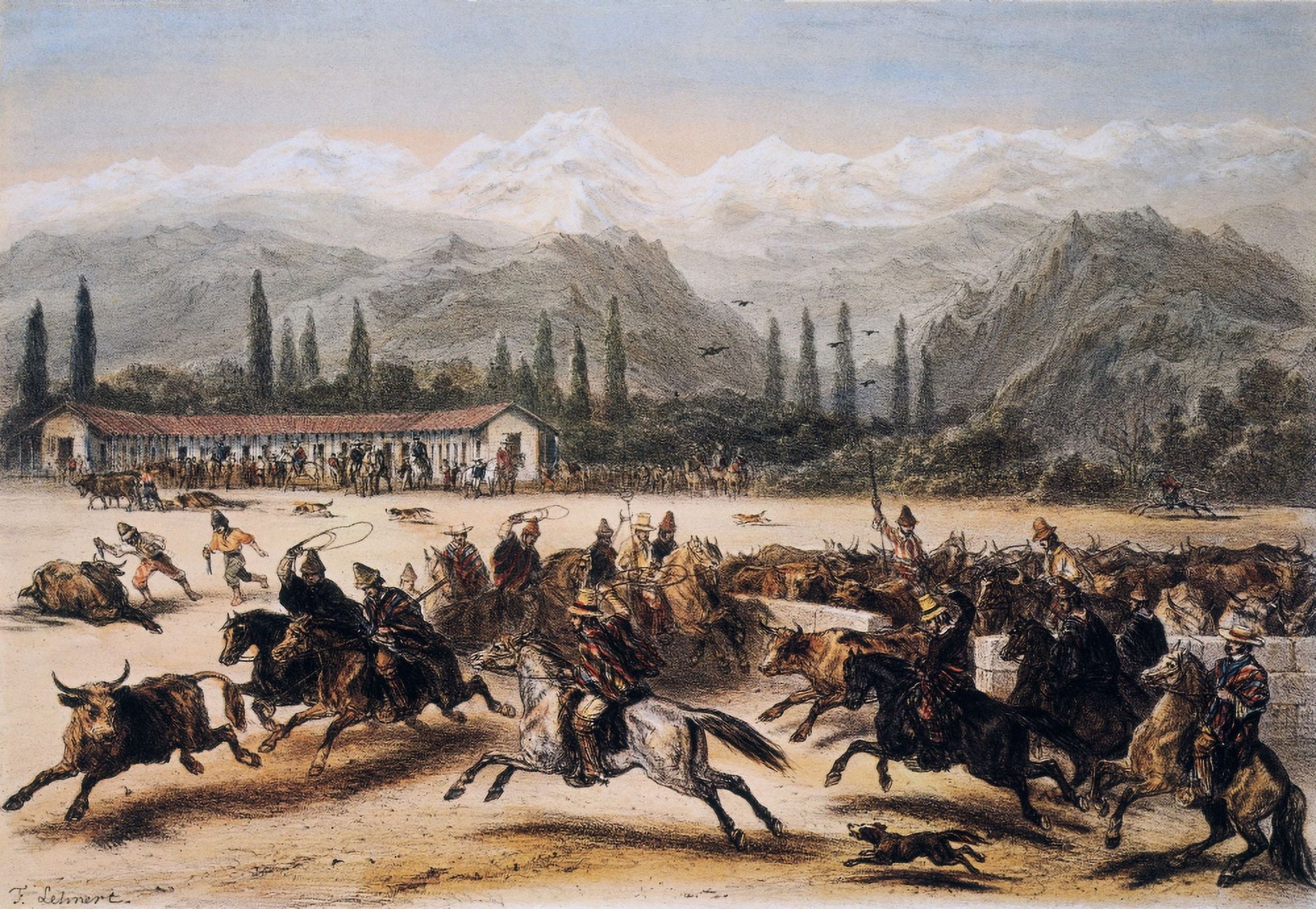Cattle Scene Of A Butchery Illustration Fom History Of Chile By F Canvas Art - (36 x 24)