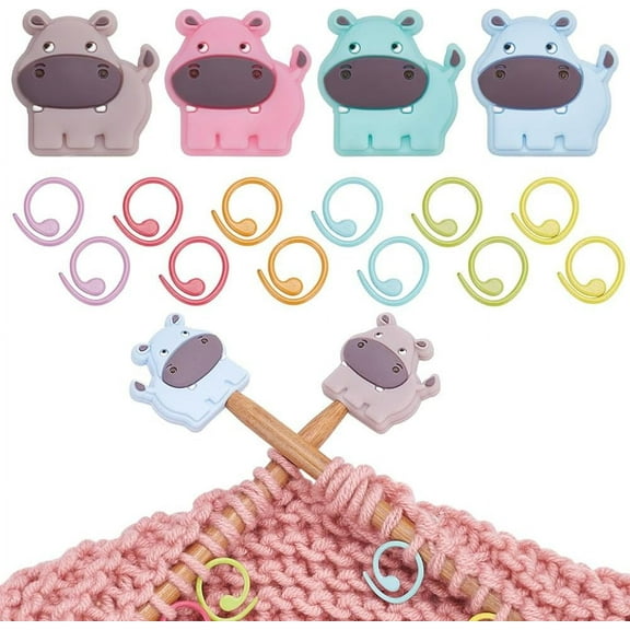 Cattle Silicone Knitting Needle Point Protectors Knitting Needle Stoppers with Baking Paint Zinc Alloy Stitch Marker Rings Mixed Color