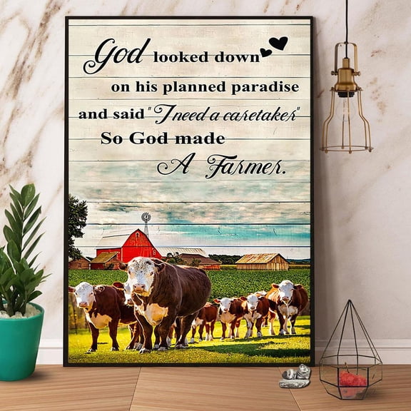 Cattle So God Made A Farmer Paper Poster No Frame Matte Wall Art Decor 11 x 17 Inch Poster