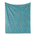 thumbnail image 1 of Cattle Soft Flannel Fleece Throw Blanket, Doodle Multiple Cows with Bells Continuous Pattern on Blue Background Print, Cozy Plush for Indoor and Outdoor Use, 60" x 80", Multicolor, by Ambesonne, 1 of 5