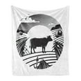 thumbnail image 1 of Cattle Soft Flannel Fleece Throw Blanket, Rural Landscape with a Cow Standing on Field Under Cloudy Sky Digital Image, Cozy Plush for Indoor and Outdoor Use, 50" x 70", Black and White, by Ambesonne, 1 of 5