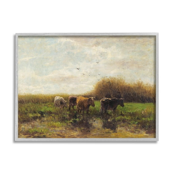 Cattle Stepping Rural Scenery Animals & Insects Graphic Art Gray Framed Art Print Wall Art
