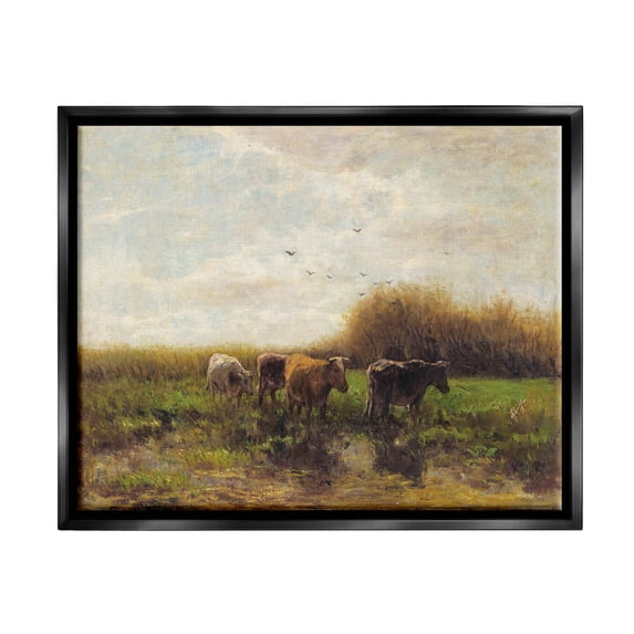 Cattle Stepping Rural Scenery Animals & Insects Graphic Art Jet Black Framed Art Print Wall Art
