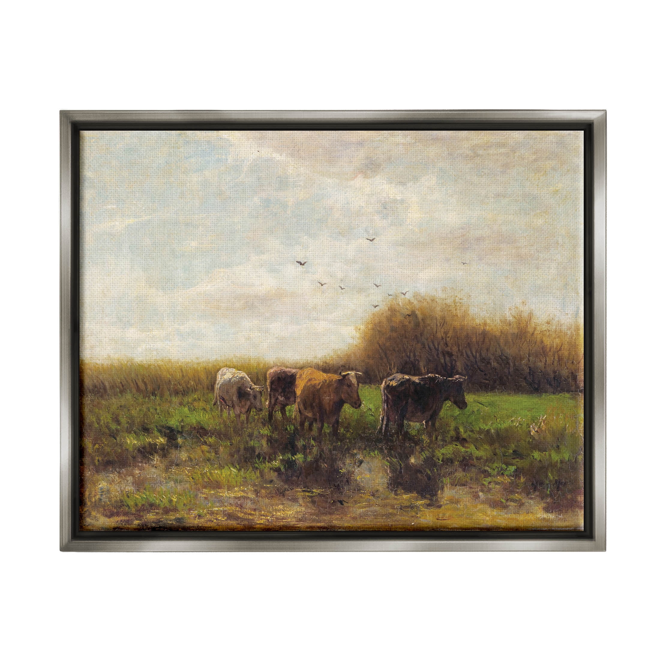 Cattle Stepping Rural Scenery Animals & Insects Graphic Art Luster Gray Framed Art Print Wall Art