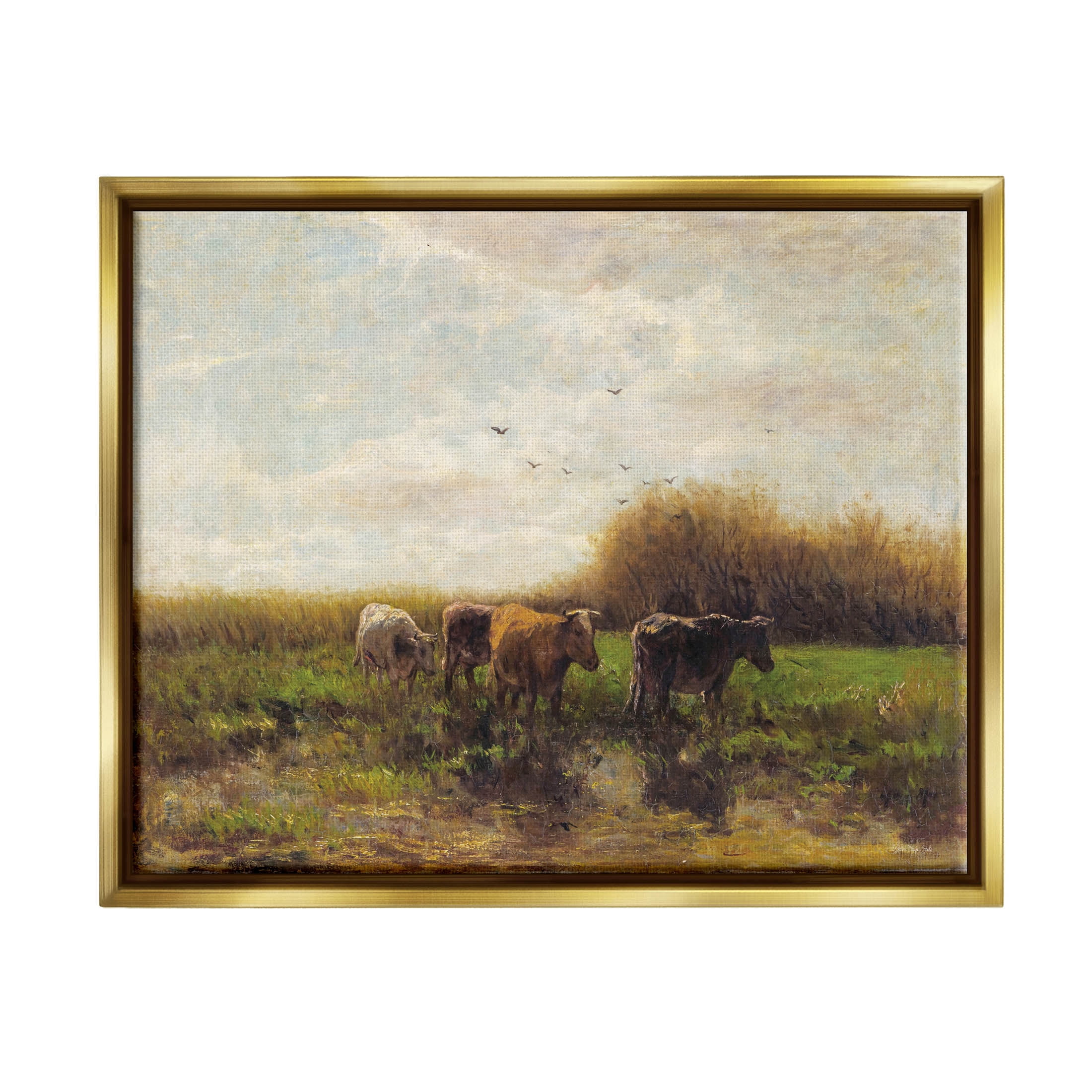 Cattle Stepping Rural Scenery Animals & Insects Graphic Art Metallic Gold Framed Art Print Wall Art