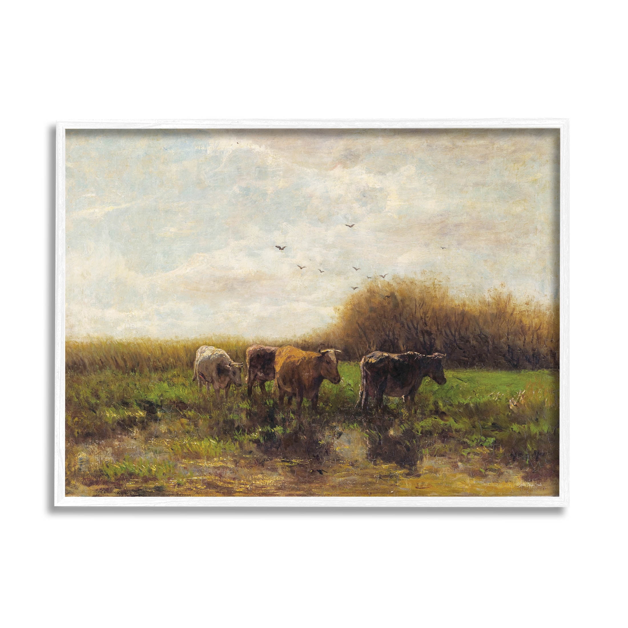 Cattle Stepping Rural Scenery Animals & Insects Graphic Art White Framed Art Print Wall Art